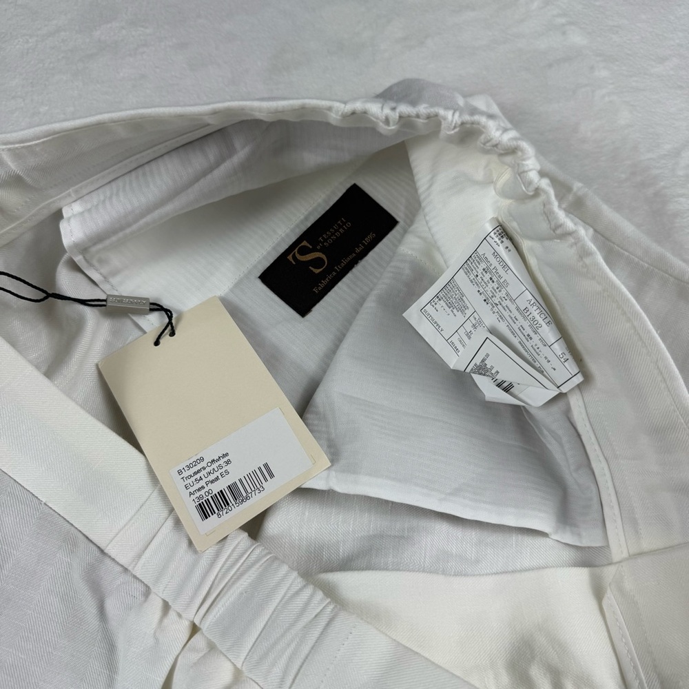 Tessuti di Sondrio Ames Pleat trousers OffWhite Linen Blend Men’s 38 - Picture 3 of 12